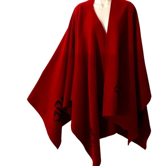Tammy Beauvais Mohawk Nation Red Cashmere Wool Cape. OS - Picture 1 of 10
